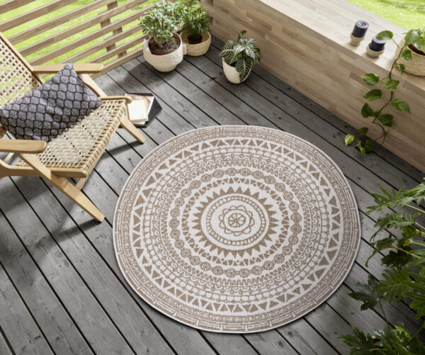 Vändbarat Matta - Coron Beige rund