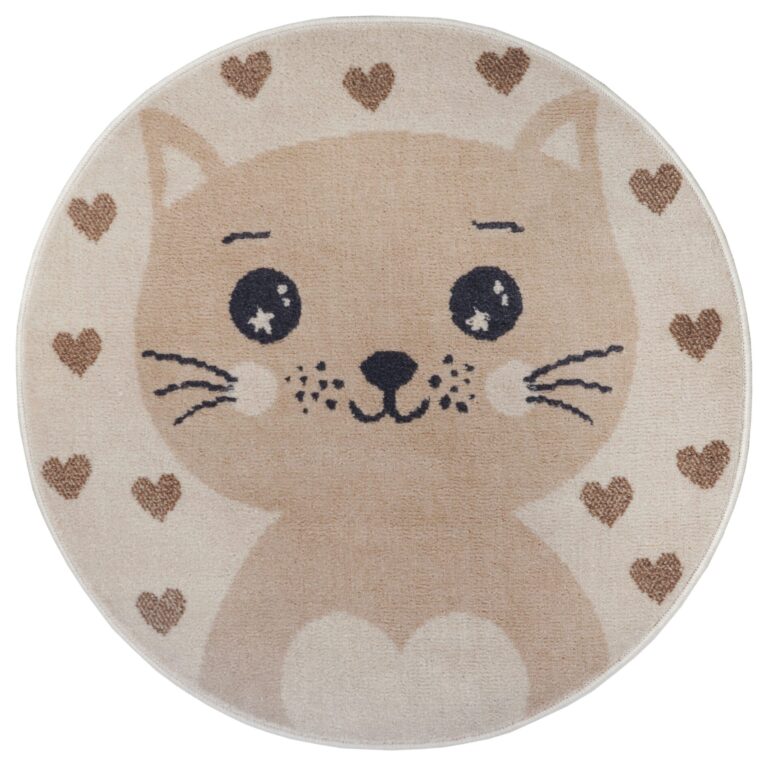 Äventyr BARNMATTA - Katt Creme-beige rund