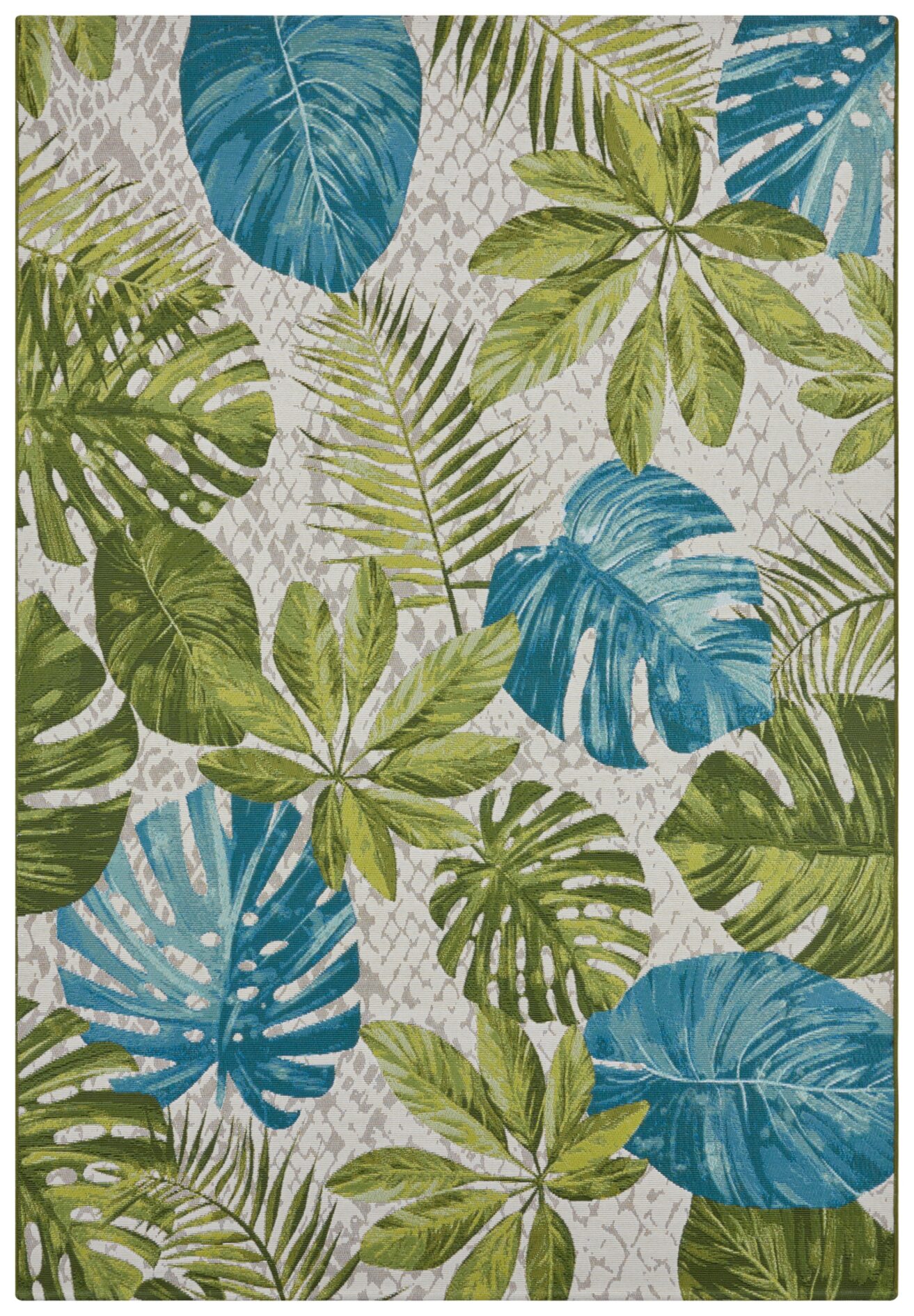 FLATVÄVD Flair Matta - Tropical Leaves TURKOS GRÖN