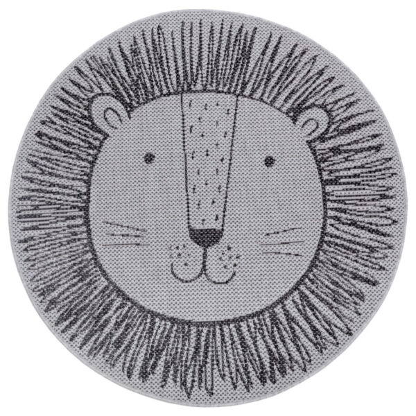 FLATVÄVD BARNMATTA - Lejon LJUSGRÅ rund - Bild 2