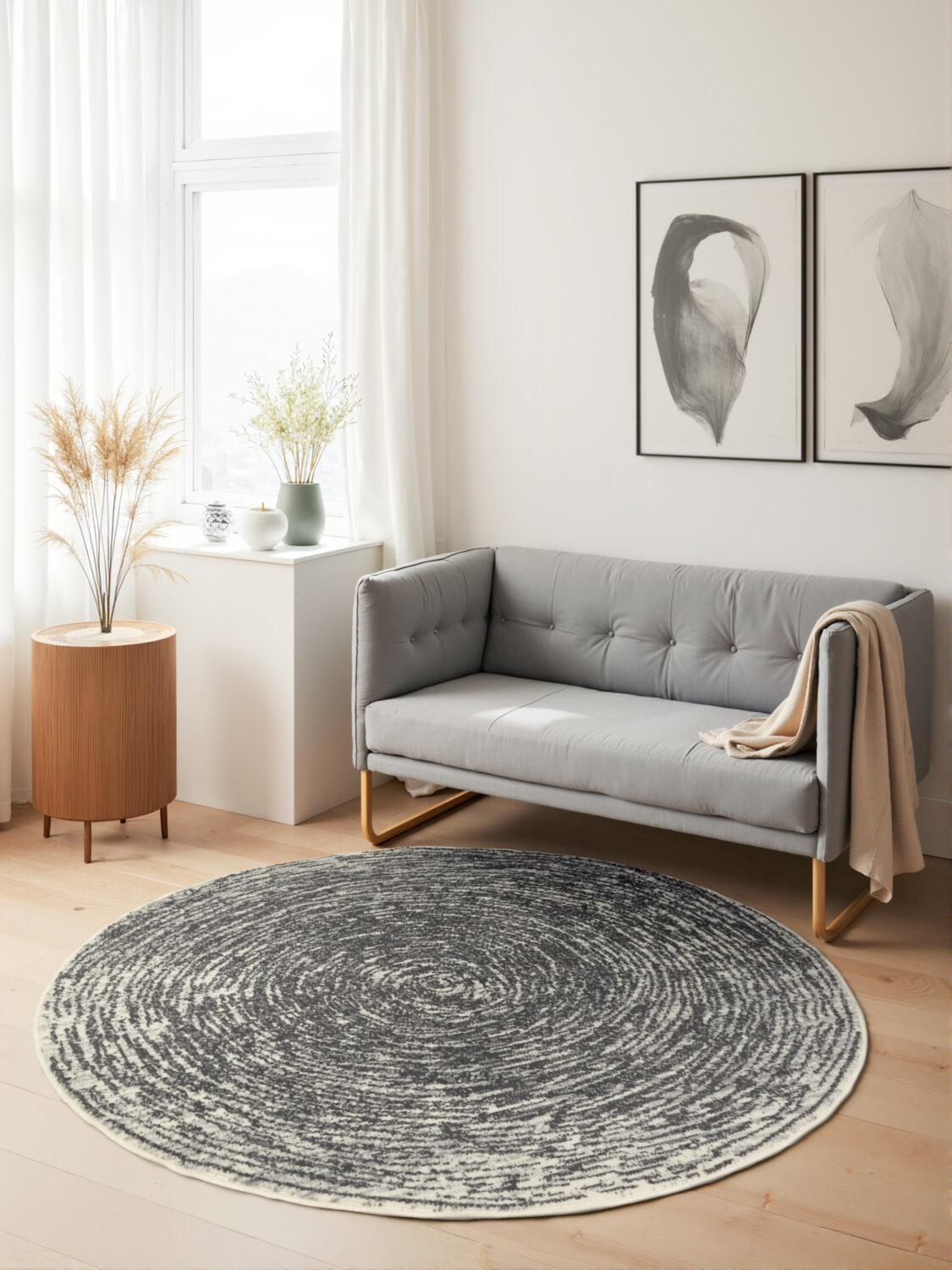 Gloria - Cavallo Cream-Ljusgrå Rund matta i färgen Cream gjord i materialet 100% Polypropylen