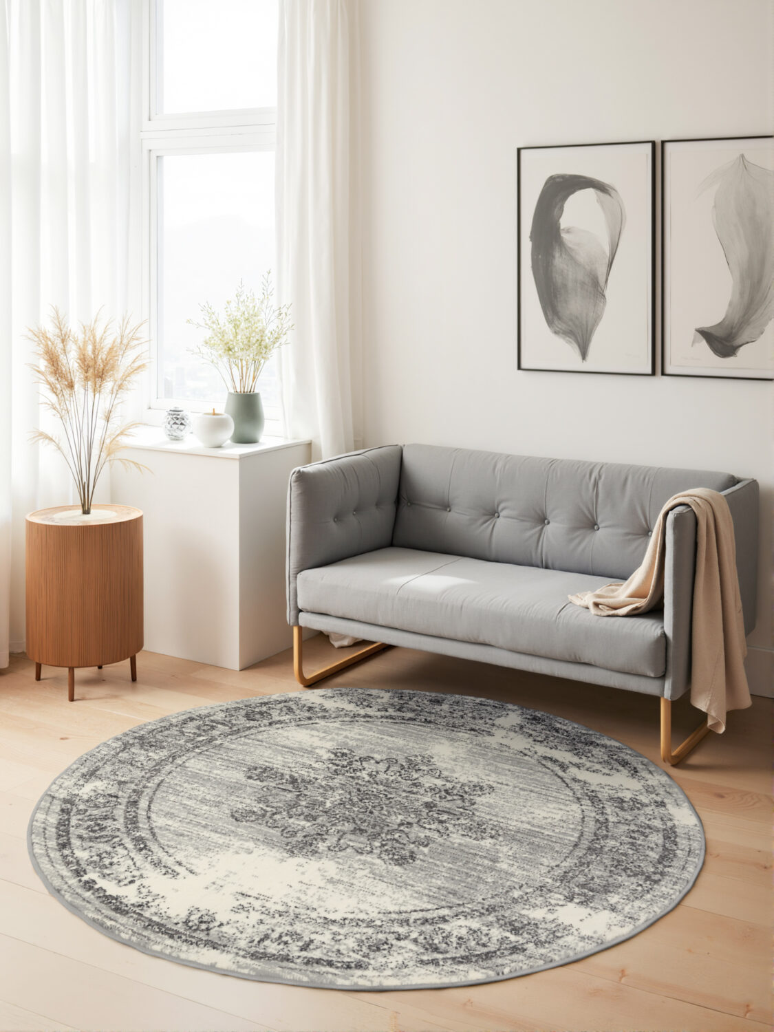 Gloria - Lydia Cream-Grå Rund matta i färgen Cream gjord i materialet 100% Polypropylen