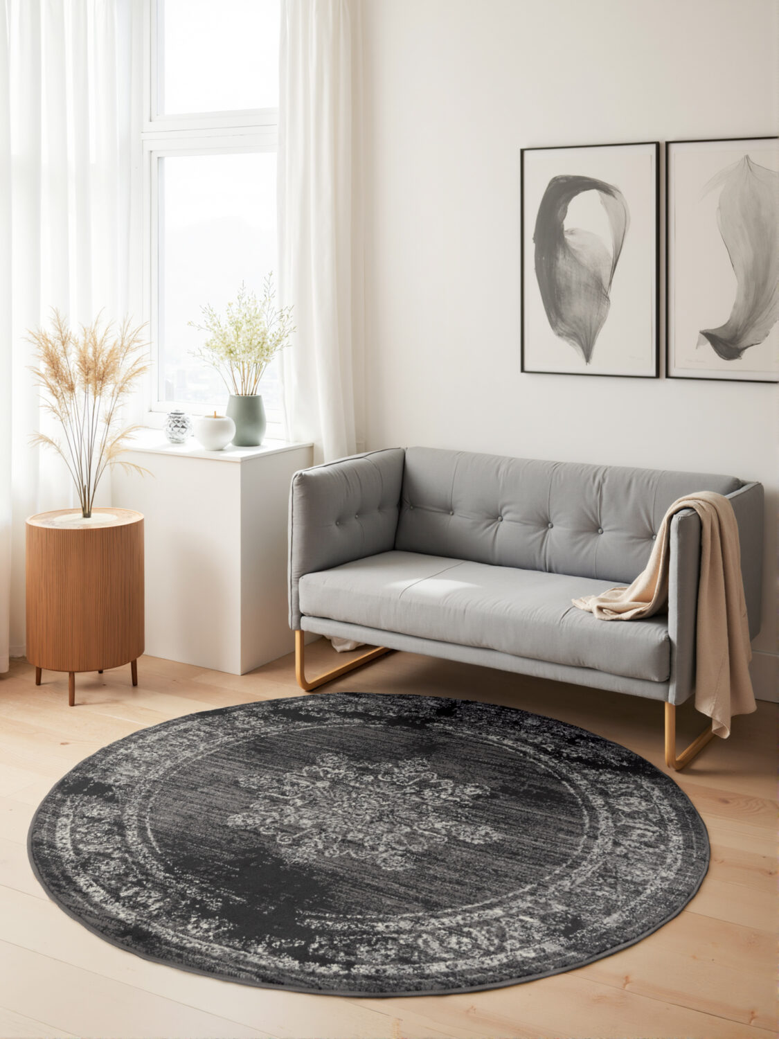 Gloria - Lydia Grå Rund matta i färgen Grå gjord i materialet 100% Polypropylen