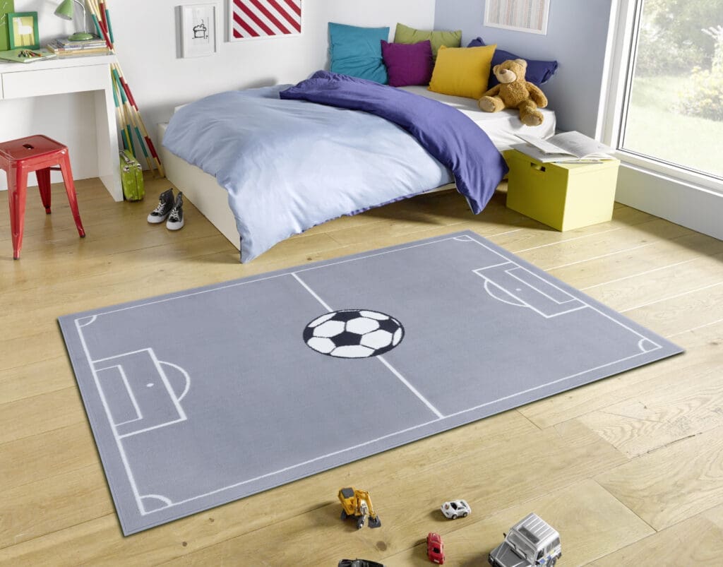 Rektangulär barnmatta med fotbollsplan
