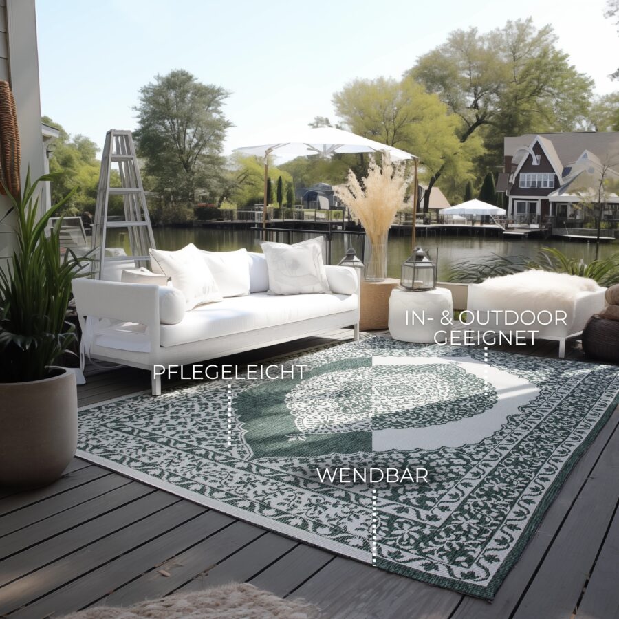 Elle Decoration Gemini vändbar matta för inomhus och utomhus - Grön - Bild 3