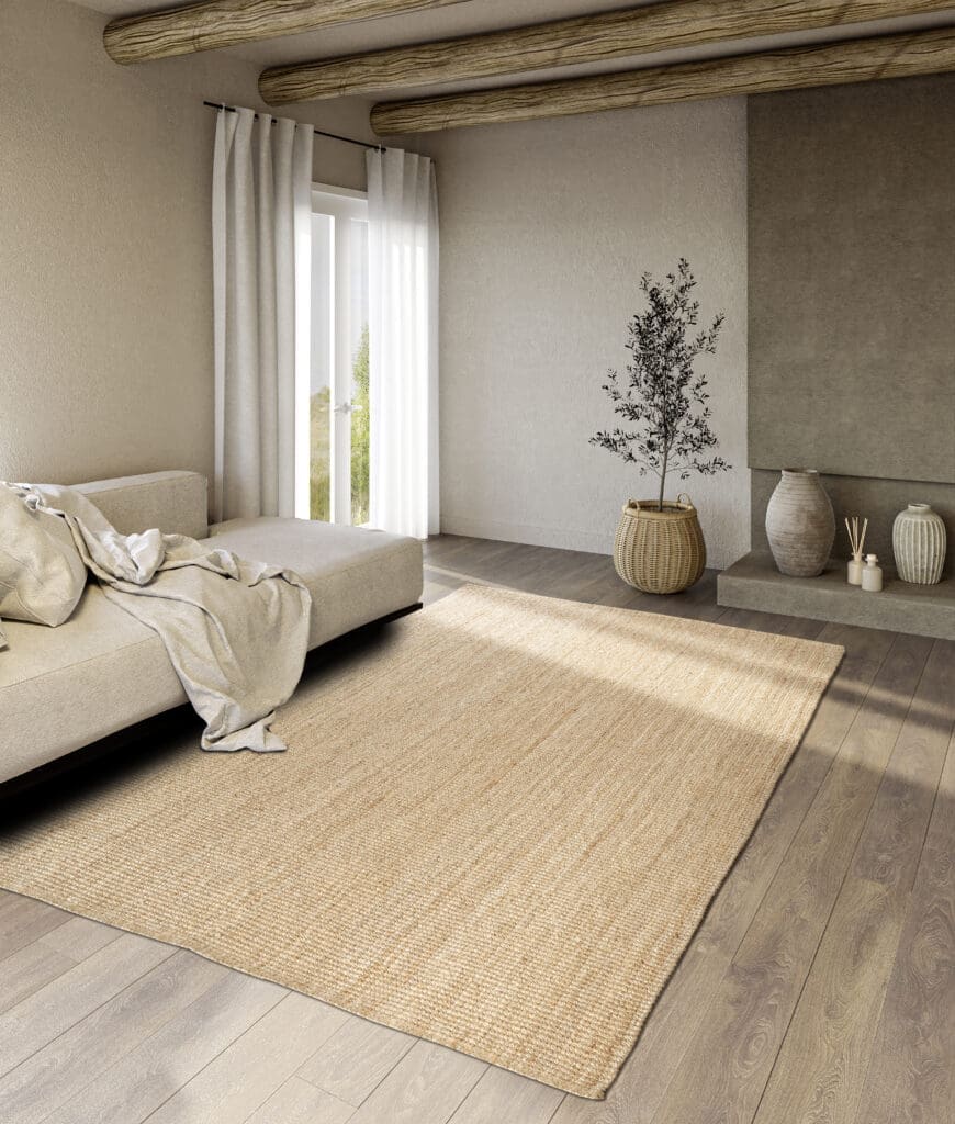 Stor jutematta under soffa och soffbord