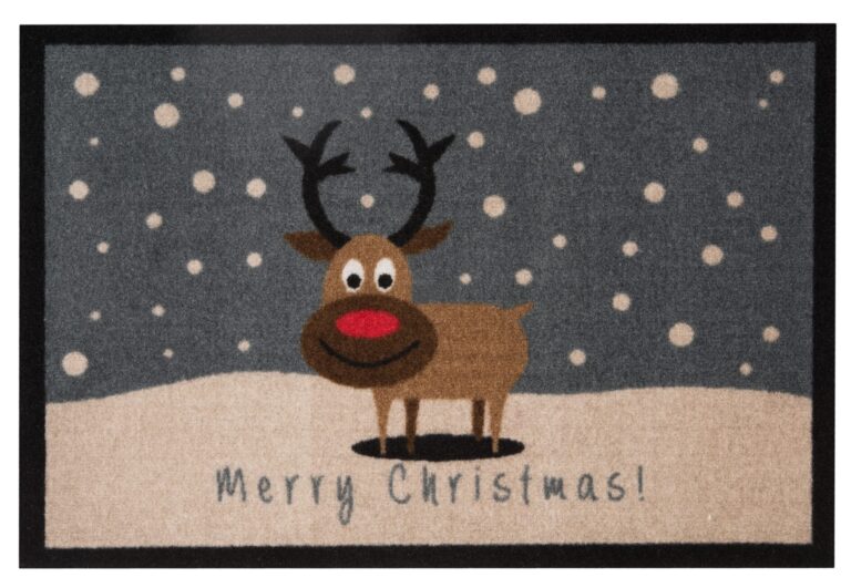 Design dörrmatta God jul Renar 40x60 cm - Gråbrun