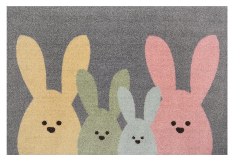 Design dörrmatta Kaninfamilj 40x60 cm - Grå-multi